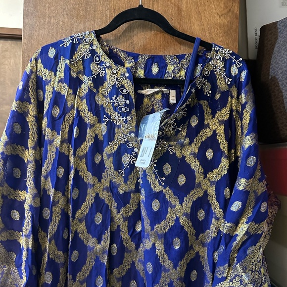 Soft Surroundings Blue and Gold Embroidered Top - Picture 3 of 6